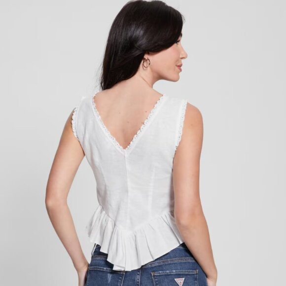 NWT Guess Linen Lace Top with Tie Front Detail, S - Picture 3 of 4